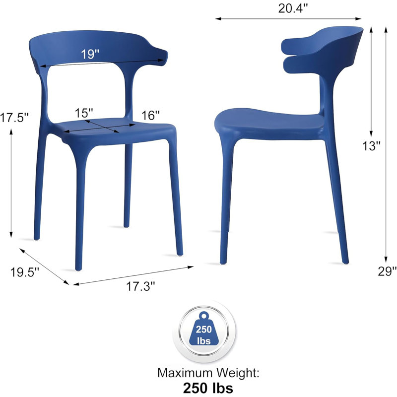 Ensemble de salle à manger 5 pièces pour patio - table carrée noire avec 4 chaises empilables en plastique bleu, résistant aux intempéries, facile à nettoyer, mobilier d'extérieur pour le jardin, le balcon ou le café (noir et bleu)