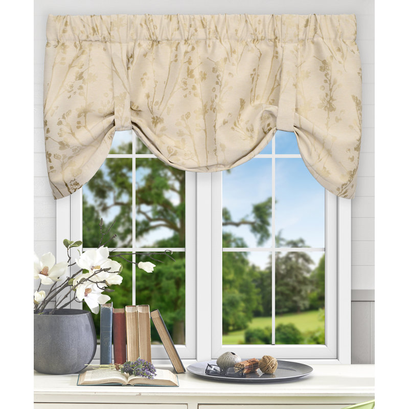 Mahtomedi Floral Tie-Up 50'' Window Valance, Ivory