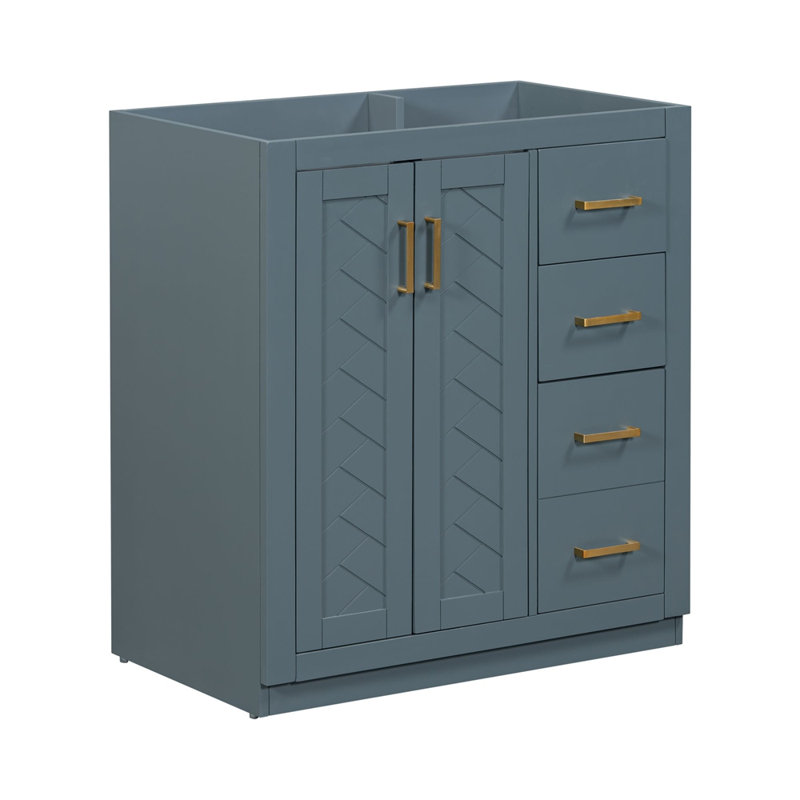Ensemble de meuble-lavabo autoportant 30 po sans lavabo, meuble-lavabo avec cadre en bois massif, 3 tiroirs et portes à fermeture douce