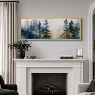 «Woodland Forest Landscape Mystical Forest Path Watercolor Landscape Retro», reproduction d'art sur toile encadrée