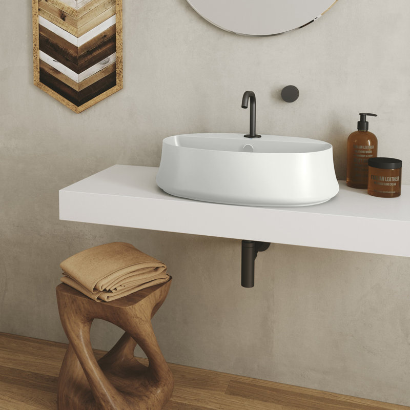 Whitehaus 24" Above Mount/ Vessel Lavatory Basin With Single Faucet Drilling And Overflow