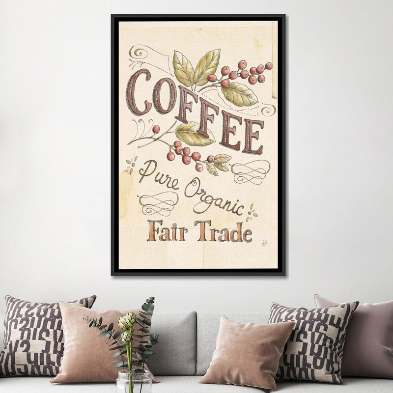 « authentique coffee vi », affiche rétro sur toile, H 26 po x l 18 po x P 1,5 po, Toile avec cadre noir, Pas de tapis
