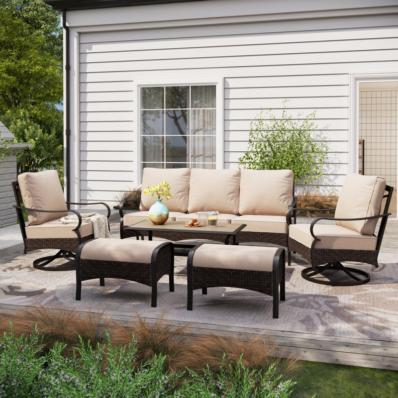 Argyri 5-7-Person Patio Conversation Set with Swivel Lounge Chairs & Sofa, Yes