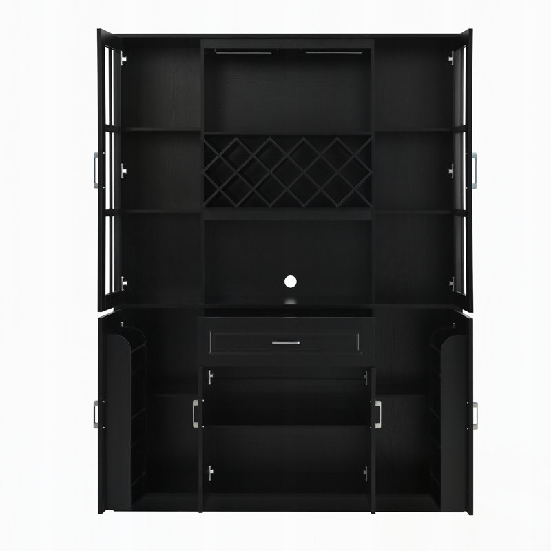 Tall Wine Cabinet with Wine Rack and Glass Holder, Black
