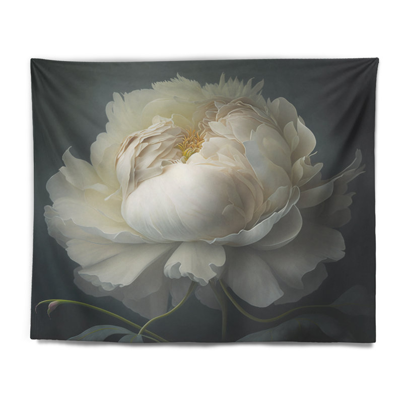 Tapisserie en polyester avec pivoines blanches, H 50 po x l 60 po