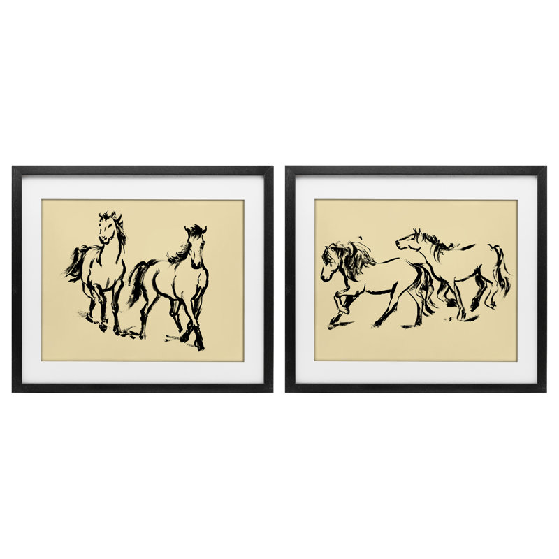 «Gestured Horses in Motion», ensemble de 2 reproductions encadrées sous verre, par Victoria Barnes, H 13 po x l 16 po