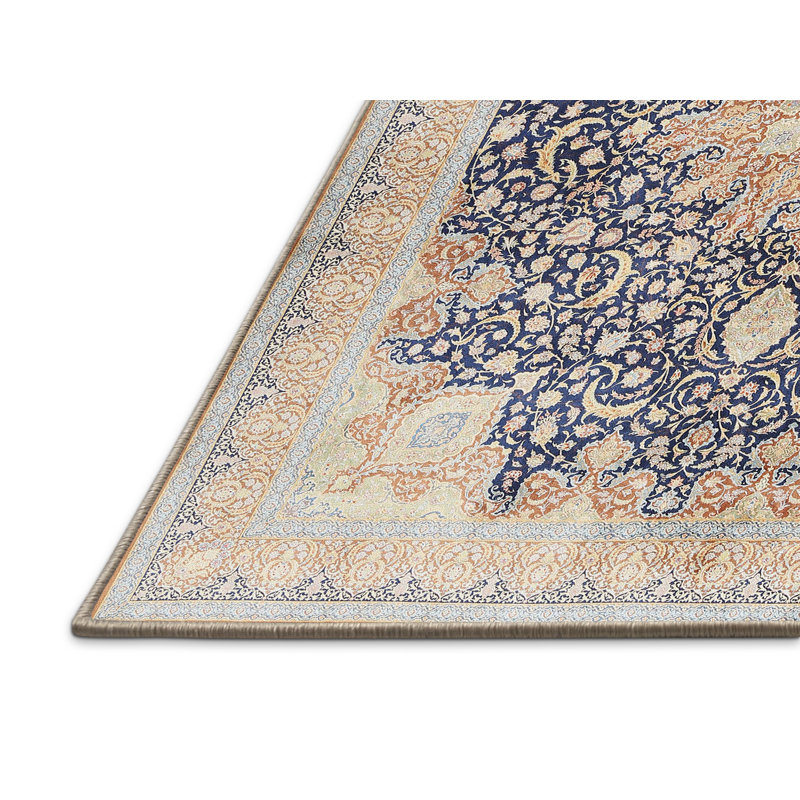Tapis décoratif bleu clair/vert clair oriental ellise, Rectangle 7 pi x 10 pi