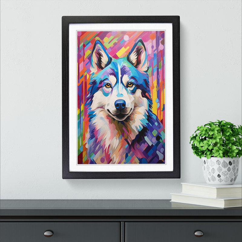 Husky Colour Field - Framed Print, 64cm H x 46cm W x 2cm D, Black Framed