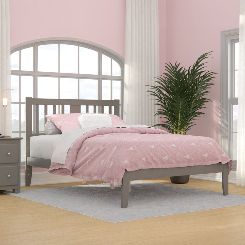 Lit plateforme en bois massif Zosia, Gris, Double