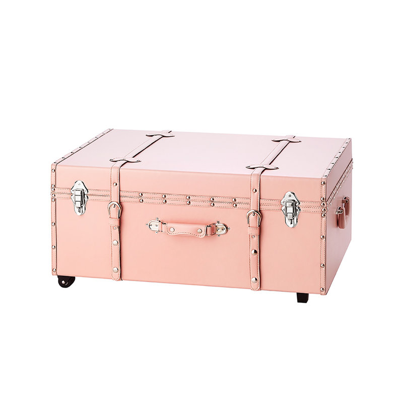 Texture Brand Designer Trunk with Wheels - Faux Leather, Rose Quartz
