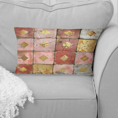 Pink And Gold Rustic Tile I - Farmhouse Pillow