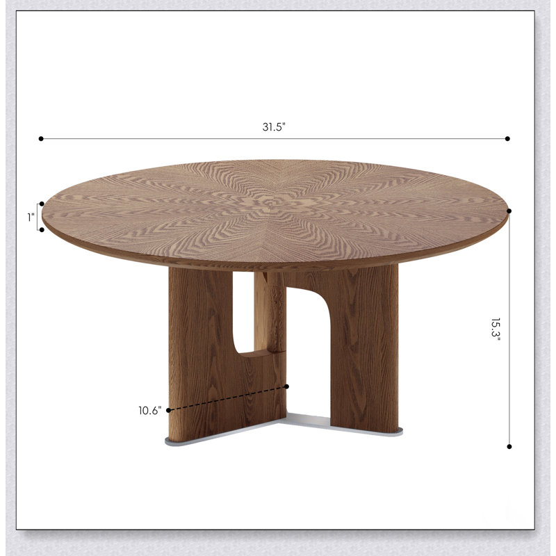Table basse 31,5 pouces ronde en placage de bois de frêne rustique pour petits salons, élégante et de conception basse