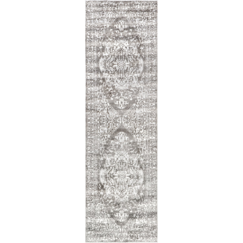 Oriental Light Gray Area Rug, Runner 2'8" x 8'