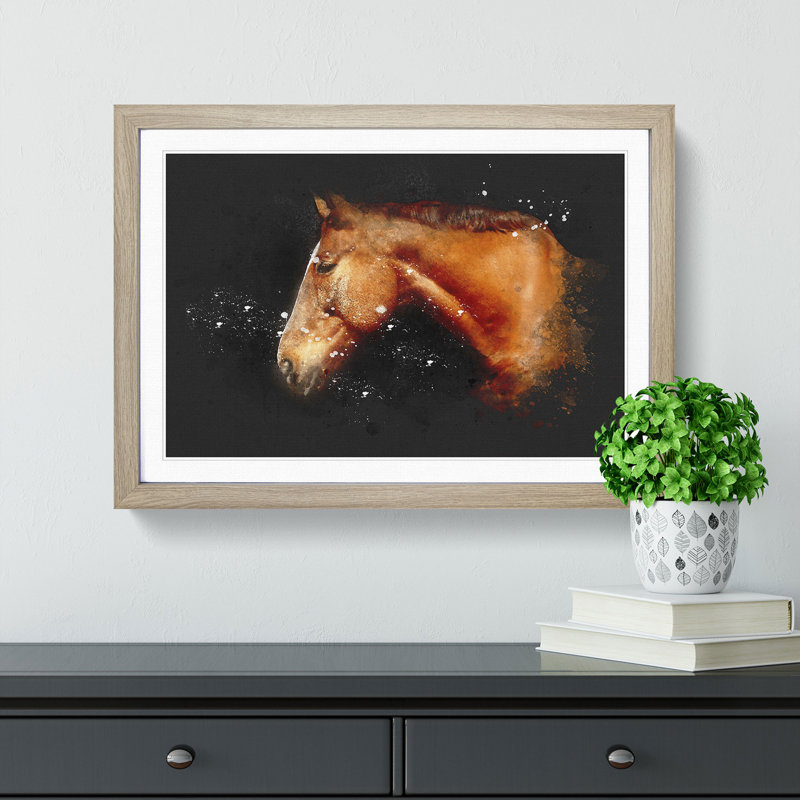 Chestnut Brown Horse - Picture Frame Graphic Art Print, Oak Framed, 45cm H x 63cm W x 2cm D