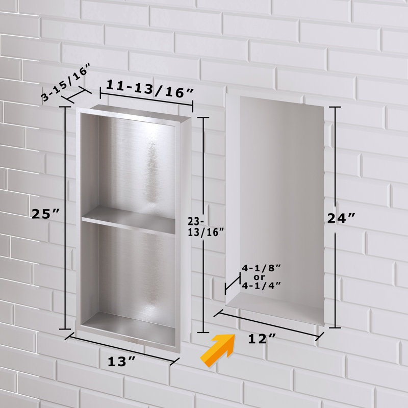 Brushed Nickel Stainless Steel Double Layer Shower Niche