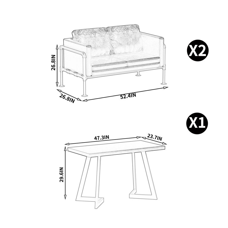 Ensemble de salle à manger Joziyah, H 29,6 po x L 47,3 po x l 23,7 po
