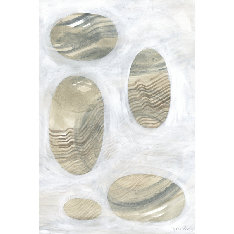 Neutral River Rocks III by Vanna Lam - Painting on Canvas, 76cm H x 51cm W, Black Floater Framed