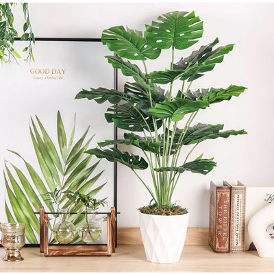 Tall Fake Plants Large Artificial Monstera Faux Potted Plant with White Pot for Home Office Living Room Decor