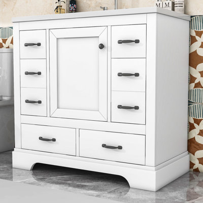 Meuble-lavabo sur pied simple 36 po avec plateau en céramique Nimisha