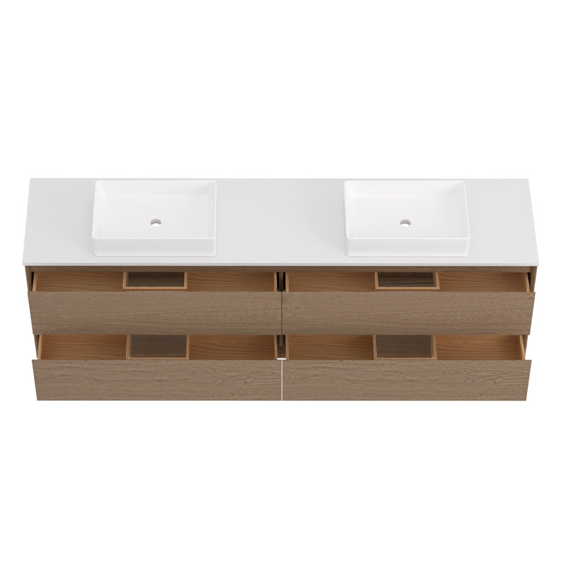 Meuble-lavabo double 84 po avec comptoir en quartz blanc et vasques en céramique, 84 po