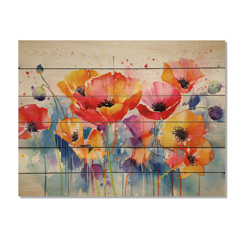 Vibrant Poppies II sur bois, H 24 po x l 32 po x P 0,78 po