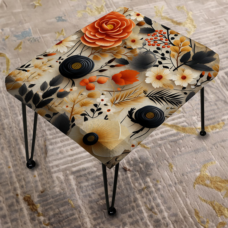 Black & Beige Boho Chic Floral Pattern - Floral Rectangle Ottoman