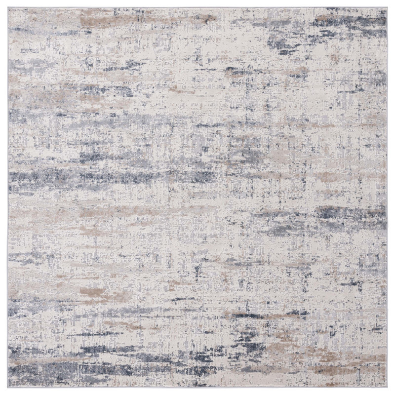 Adika Abstract Dark Gray/Gray Area Rug, Square 6'7"