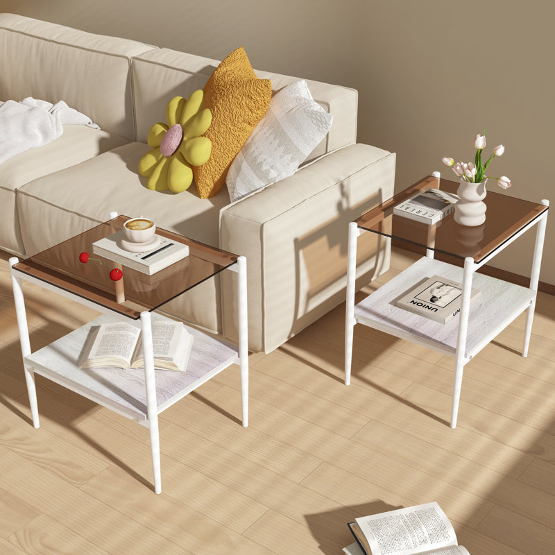 De 2 tables de bout de salon - verre trempé et teinte brune, l 19,1 po x l 15,21 po x H 21,62 po, 110 lb Modern 2, brun,