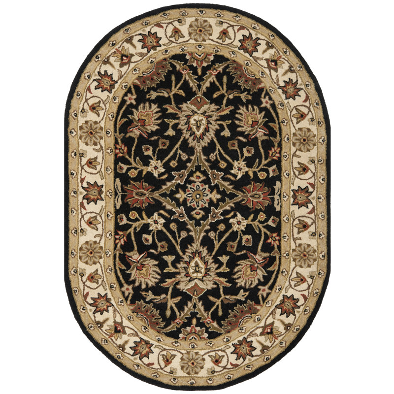 Tapis oriental beige / brun / noir en laine / coton / latex touffeté à la main Dunbar, Ovale 4 pi 6 po x 6 pi 6 po