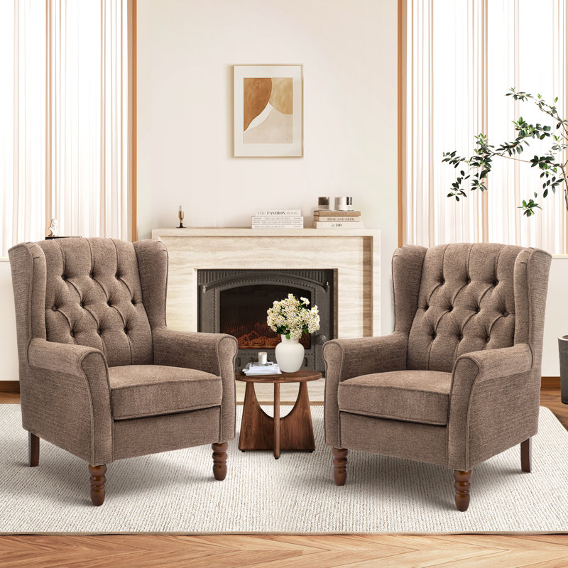 Fauteuil d'appoint capitonné en tissu capitonné, Brun