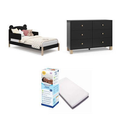 Storkcraft Teddy Bear Toddler Bed, California 6 Drawer Dresser, And Mattress Kids Bedroom Set