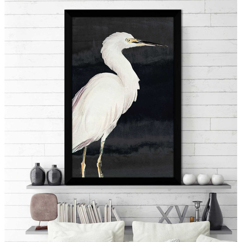 «Heron On Black II» par Lanie Loreth, reproduction sur toile, H 39,5 po x l 27,5 po, Impression encadrée, Noir