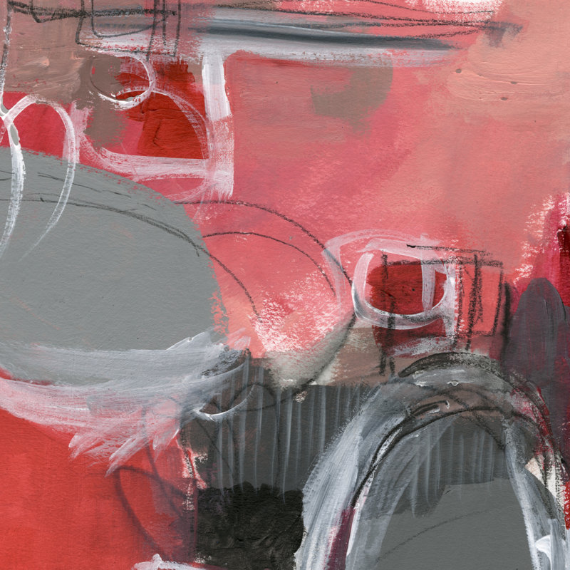 Rouge et gris abstrait I, H 30 po x l 30 po x P 1,25 po