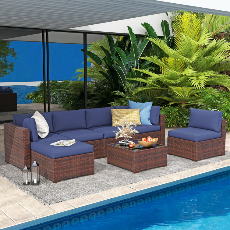 Axwell Wicker 5 - Person Modular Patio Conversation Sets with Cushions