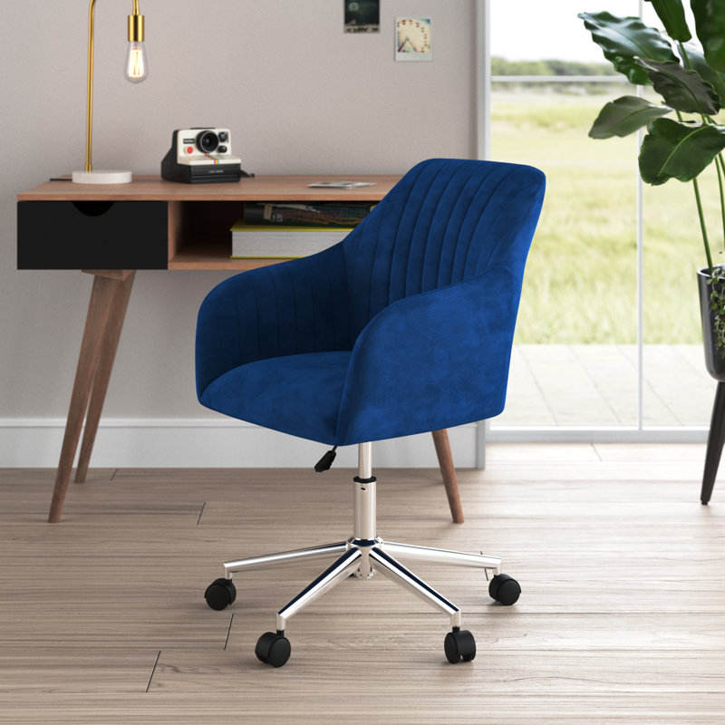 Cordelia Velvet Office Chair, Blue, Chrome