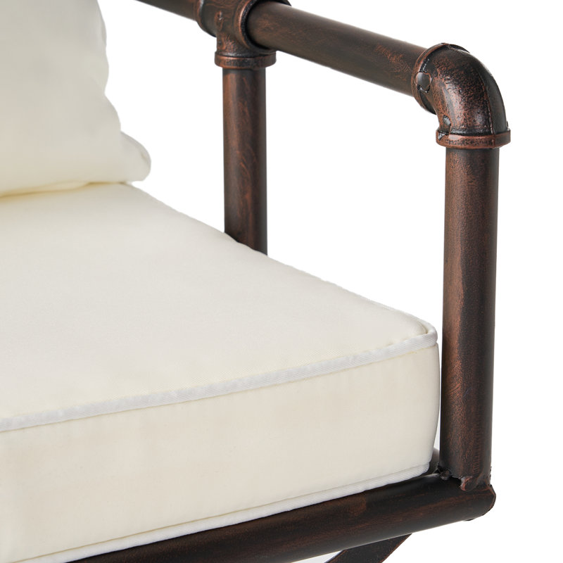 Metal Outdoor 26.5'' Counter Stool with Cushion, Black Frame / Beige Cushion