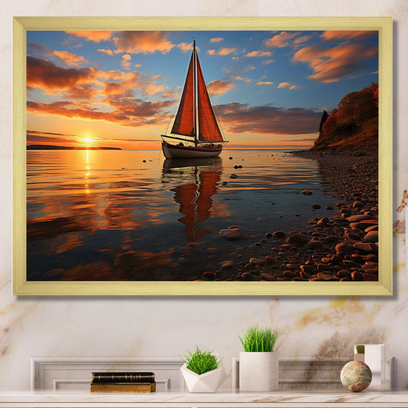 Boat Luminous Horizons I - Transportation Canvas Prints, H 16 po x l 32 po x P 1 po, Cadre doré à une seule photo
