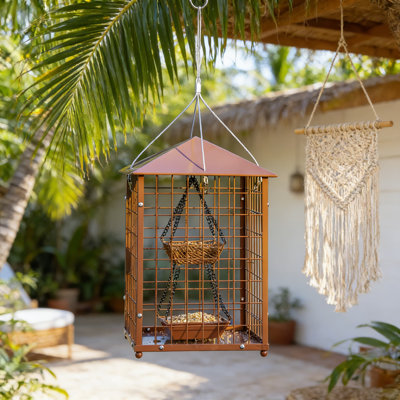 Mangeoire pour oiseaux en cage à l'épreuve des écureuils avec 2 tasses de graines et une tasse de vers de farine
