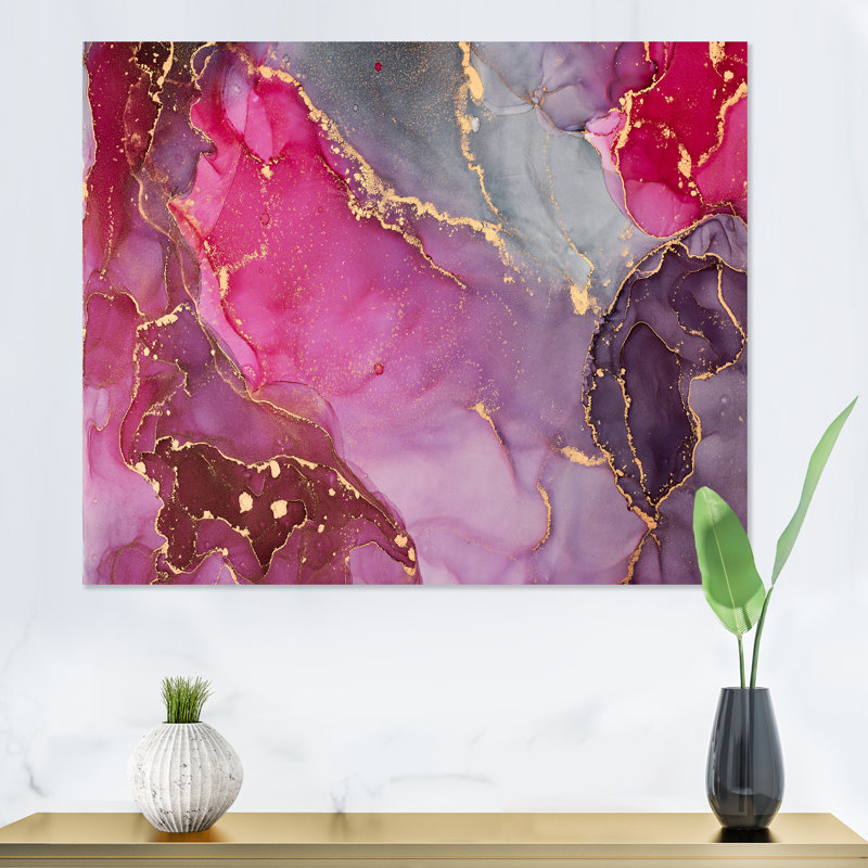 «Mauve et gris», art fluide abstrait sur toile, H 16 po x l 32 po x P 1 po, Toile tendue