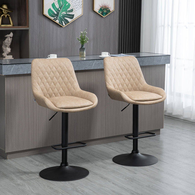 Swivel Upholstered Adjustable Height Counter Stool with Metal Frame, Light Khaki