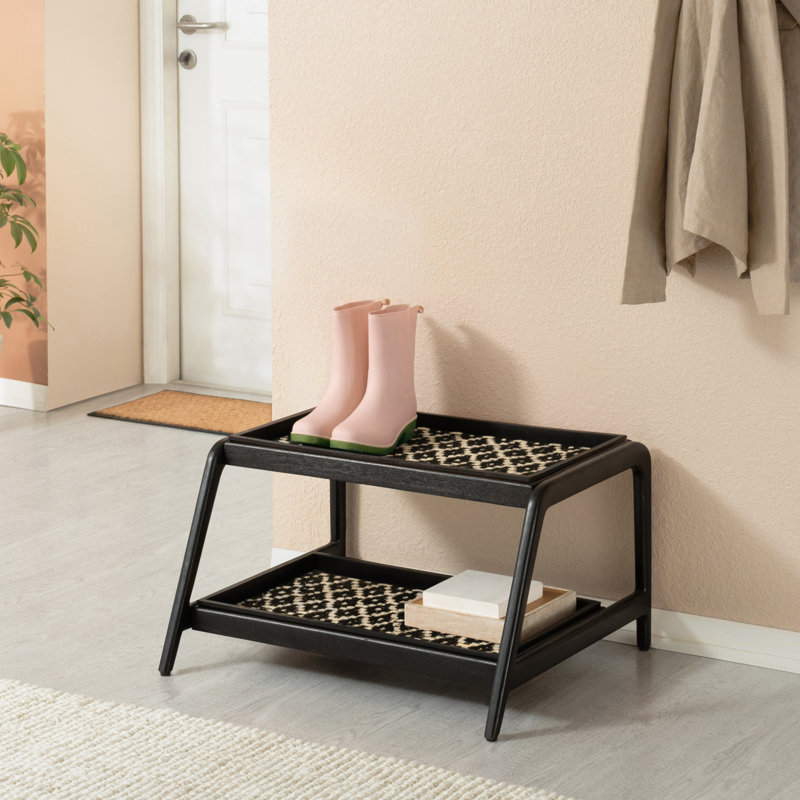 Premium Solid Wood Boot Tray Stand with Natural Coir Mat - Entryway & Mudroom Shoe Organizer, 22" W x 26.5" L, Black, Tier 2