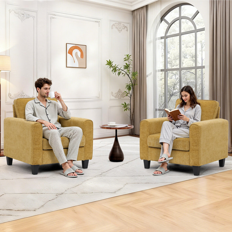 Mid-Century Accent Chairs Featuring Wide Backrest, Yellow