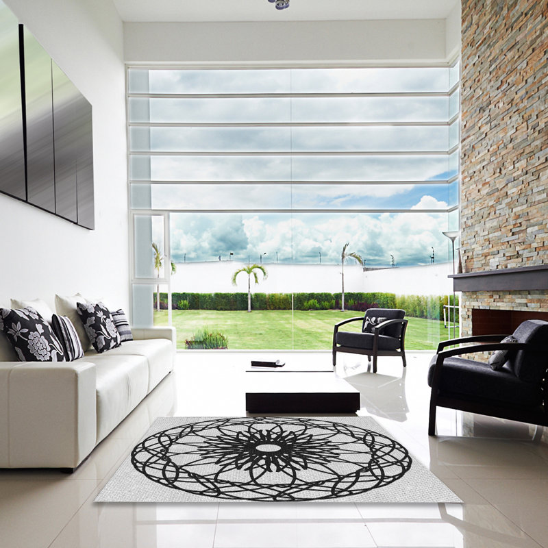 Tapis noir/gris tissé à la machine, Carré 6 pi