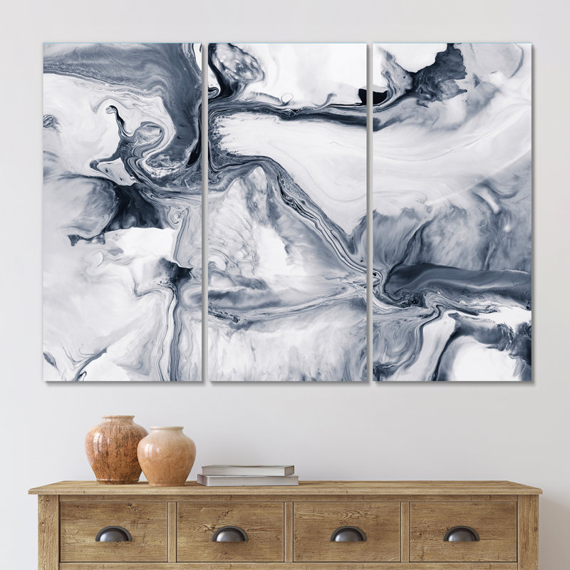 Abstrait noir et blanc - reproduction d'art sur toile moderne, H 32 po x l 48 po x P 1 po