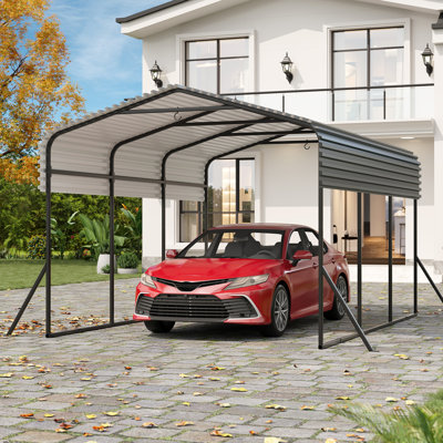 Metal Carport, Carport with Reinforced Base and Galvanized Steel Roof, Heavy Duty Garage Car Shelter Shade, Outdoor Car Port Canopy for SUV, Truck, Boats, 10x15 ft