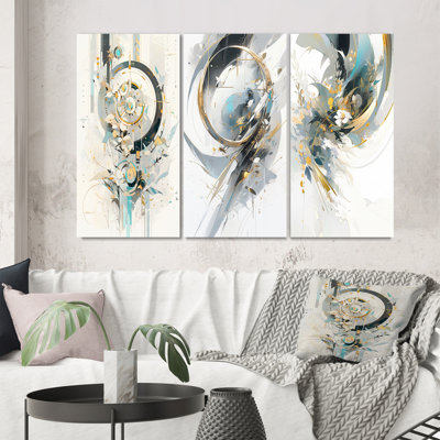 «Turquoise and Gold Mosaic Echoes», 3 pièces sur toile
