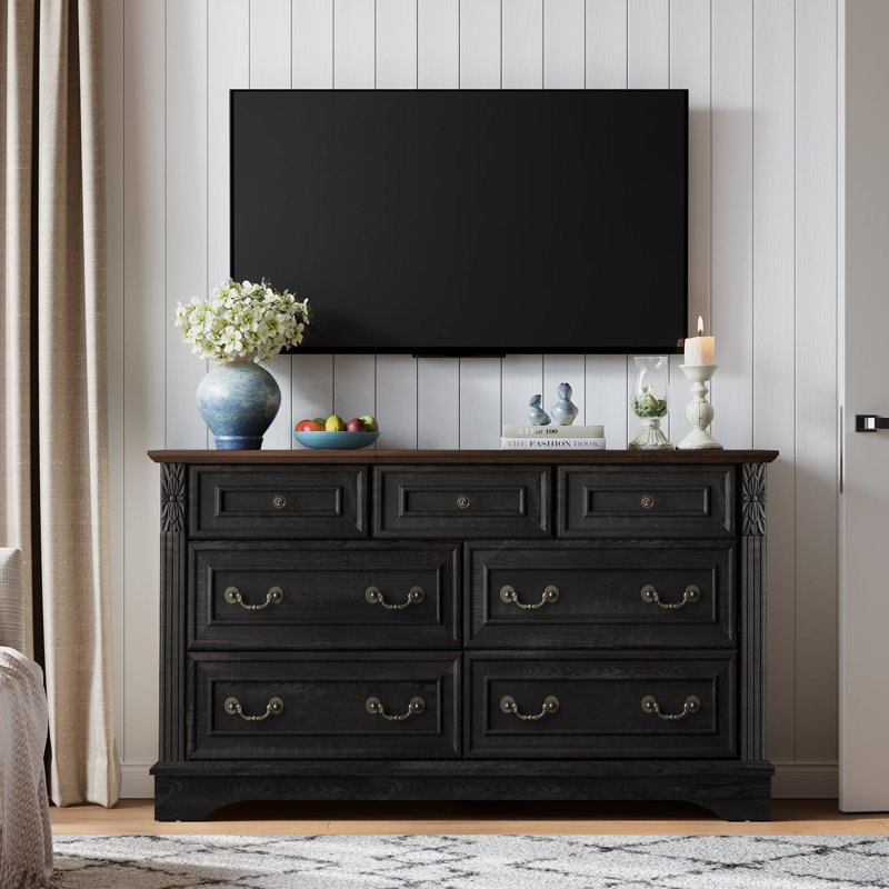 Antique Farmhouse 7-drawer Dresser – Bedroom Storage Chest, Black