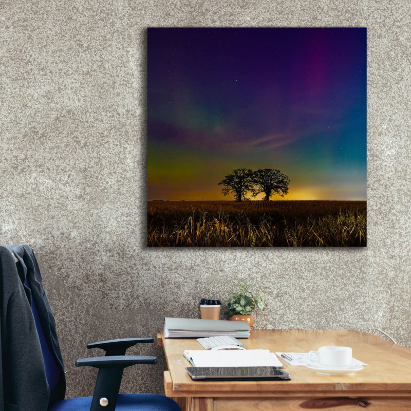  «Two Trees Under Aurora» par Epic Portfolio, art mural sur toile, 37 po x 37 po, H 37 po x l 37 po