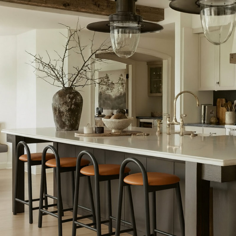 Calvin 27" Counter Bar Stool, Black, Cognac Vegan Leather