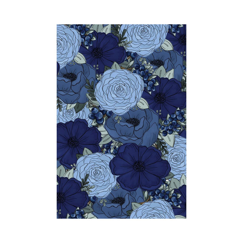 Blueberry Sketched Florals by Katie Bryant - Wrapped Canvas Gallery-Wrapped Canvas Giclée, 20.32 cm H x 30.48 cm W